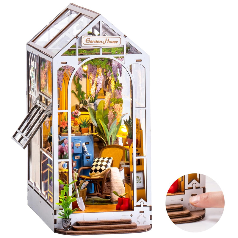 ROBOTIME Book Nook Kit DIY Miniature House with LED Light Booknook Bookshel