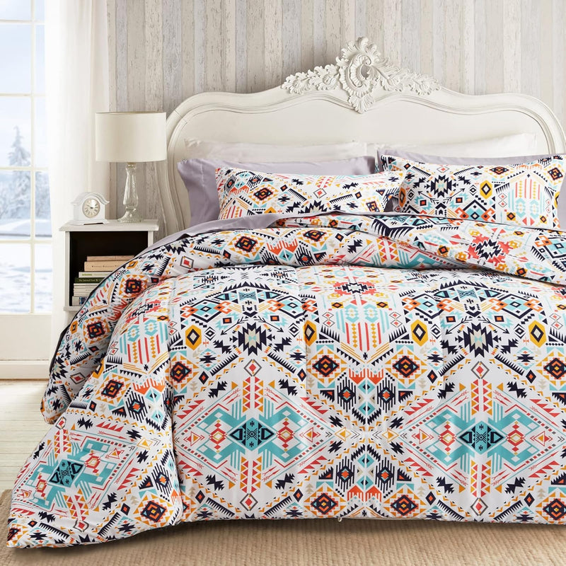 Geometric Bed In A Bag 6 Pieces Twin Size For Kids, Colorful Bohemian Aztec St