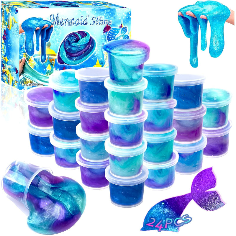 24 Pack Galaxy Mermaid Slime Kit,Party Favors For Kids,Non Sticky, Stress & An