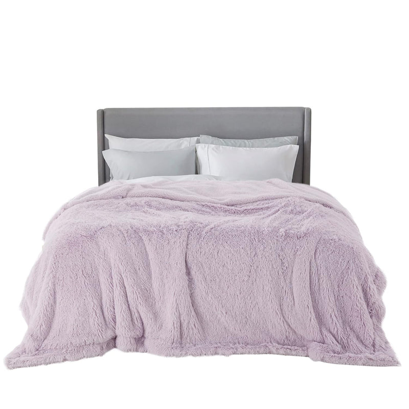 Lavender Fuzzy Faux Fur Blanket - Soft, Thick Sherpa Decorative Queen Blanket,