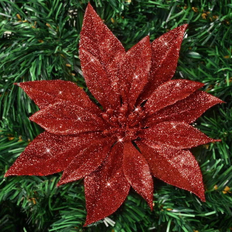 Poinsettia Christmas Decorations, 12 Pcs Christmas Tree Flowers Decorations Wi