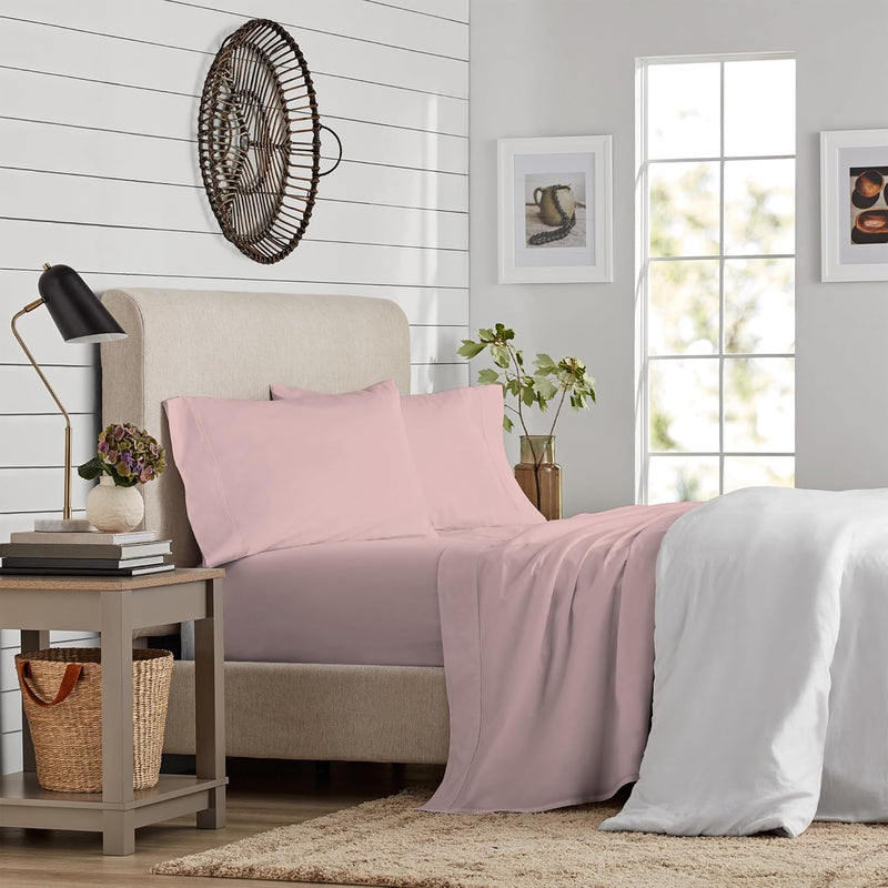 Queen Size All Season Blush Jersey Sheet Set, 4Pc Knitted Bedding Set, Deep Po