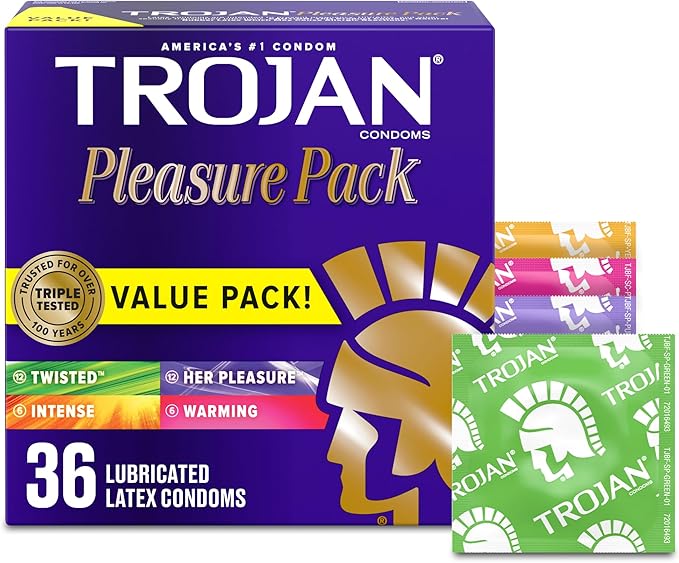 Assorted Lubricated Condoms Pleasure Pack, 36 Count Value Pack for Enhanced Sensation
