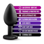 Blush Luxe Bling Silicone Anal Training Plug Kit, 3-Pc Set - Heart-Shaped Base & Red Gem - S, M, L Size Bum Plug | Satin Smooth Ultrasilk Platinum-Cured Beginner Butt Plug For Women & Couples (Black)