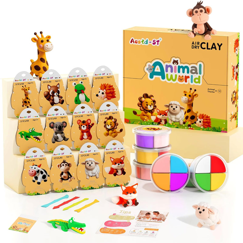 Animal Air Dry Clay Kit for Kids, Non-Toxic Modeling Clay Creative Art Set