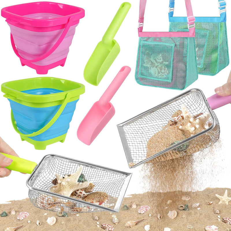 Beach Toys, 8Pcs Sand Toys With 2 Collapsible Beach Buckets And 2 Sand Shov