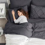 King Size Comforter Set - Bedding Set King 7 Pieces, Pintuck Bed In A Bag Dark Grey Bed Set With Comforter, Sheets, Pillowcases & Shams