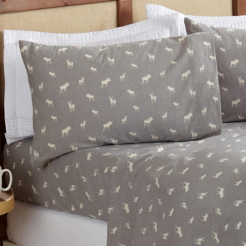 100% Turkish Cotton Twin Winter Lodge Flannel Sheet Set | Deep Pocket, Soft Sh