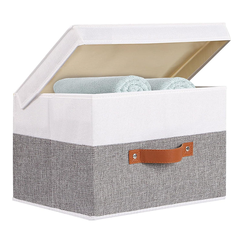 Fabric Storage Bins With Lids, Linen Foldable Storage Boxes, Closet Storage Orga