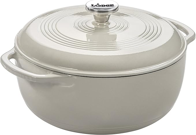6 Quart Enameled Cast Iron Dutch Oven with Lid – Dual Handles – Oven Safe up to 500° F or on Stovetop - Use to Marinate, Cook, Bake, Refrigerate and Serve – Oyster White