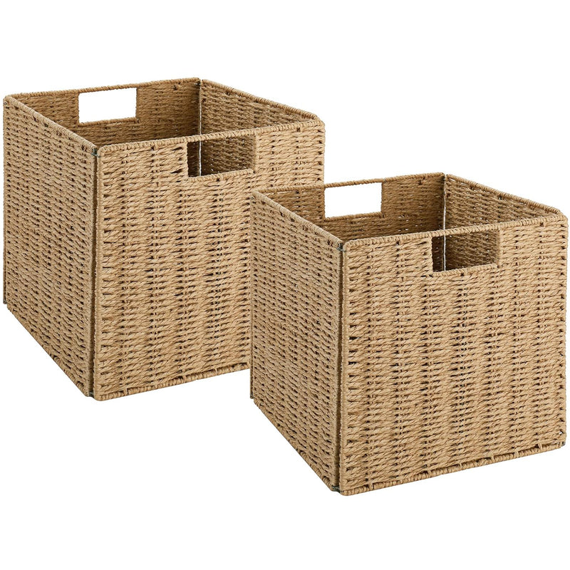 Wicker Storage Basket, Set Of 2 Hand-Woven Storage Baskets For Shelves With Hand