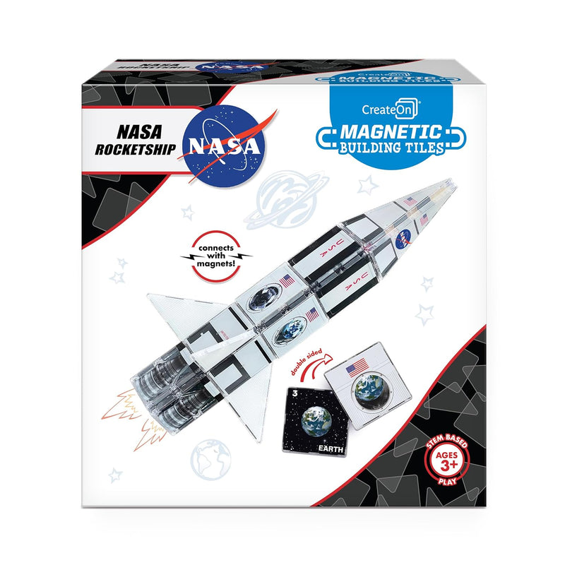 Nasa Rocketship Magnetic Tile Set, Building Set For Kids, Magnetic Building