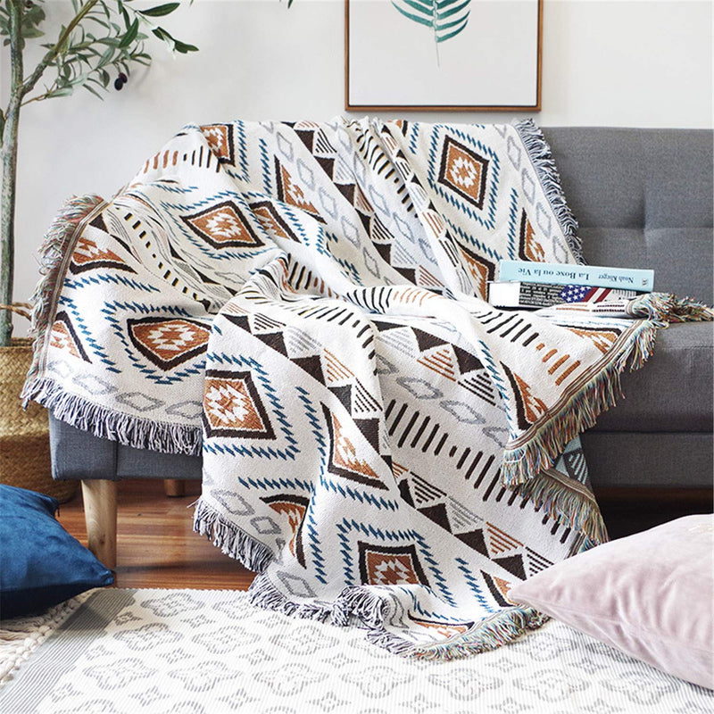 Aztec Throw Blankets Beige Tribal Boheiman Throws Ethnic Woven Boho Geometric