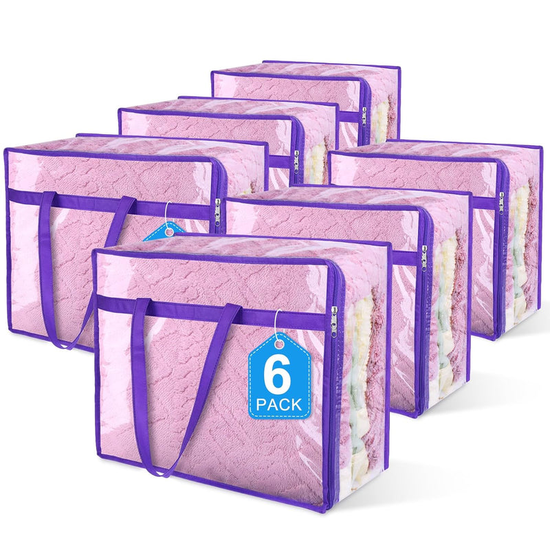 6 Pack Clear Zippered Storage Bags For Clothes, Closet Organizers And Storage Vi