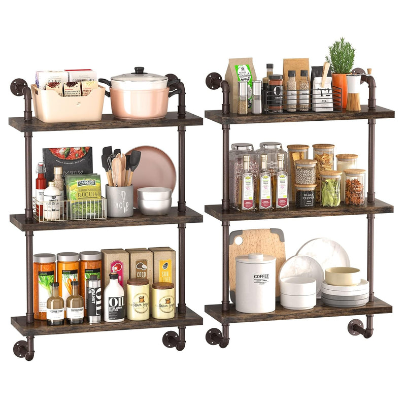 Industrial Pipe Shelving Wall Mounted, 3 Tier Bronze Metal Floating Shelves 24