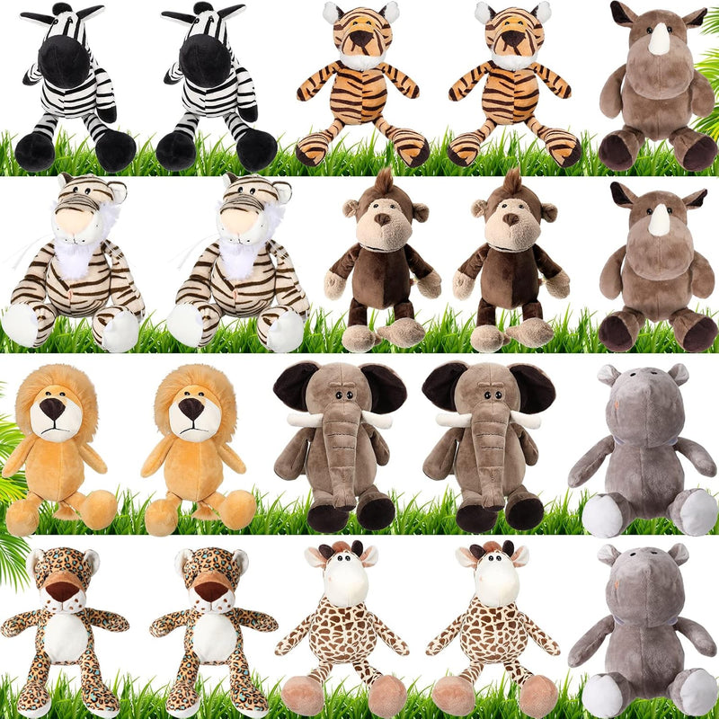 20 Pcs Safari Stuffed Animals 11.8'' Plush Jungle Wild Animals Cute Elephan