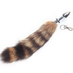 Real Fox Fur Tail Stainless Steel Anal Plug Set - Sensual Adult Toy & Cosplay Accessory (Raccoon, Medium Plug)