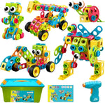 195-Piece STEM Building Kit with Electric Drill for Kids Ages 3+