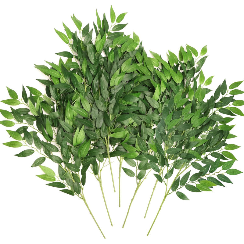 16Pcs Italian Ruscus Greenery Stems, 27.6In Artificial Green Leaf Garland Vine
