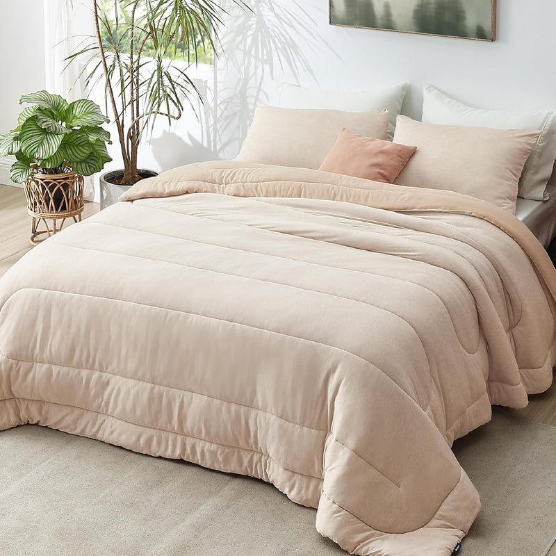 Queen Comforter Set Kids - Cooling And Warm Bed Set, Beige Reversible All Seas