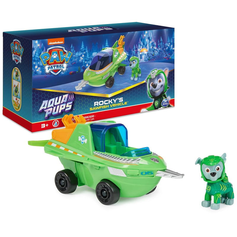 Paw Patrol Aqua Pups Rocky Transforming Sawfish Vehicle with Collectible Ac