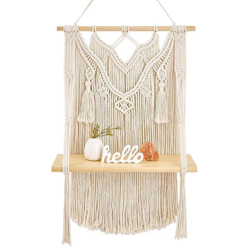 Macrame Wall Hanging Shelf Boho Decor Wood Floating Shelf For Bedroom Living R