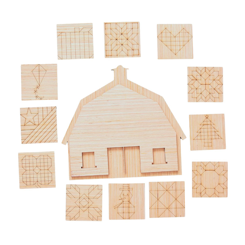 Interchangeable Barn Quilt Sign Kit | Wood Barn + 12 Mini Quilt Tiles