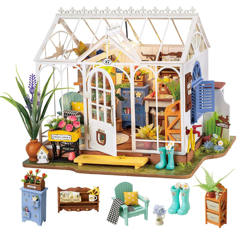 Rolife DIY Miniature Dollhouse Kit, Build 9.6" Greenhouse Diorama Kit Build