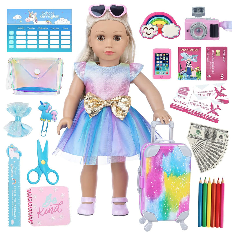 32 Pcs American Doll Clothes And Accessories 18 Inch Doll Luggage And Schoo