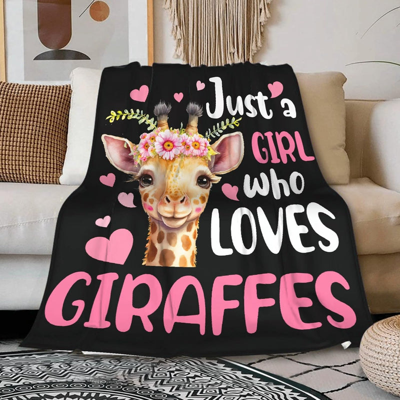 Just A Girl Who Loves Giraffes Blanket Lightweight Cozy Flannel Fleece Throw B