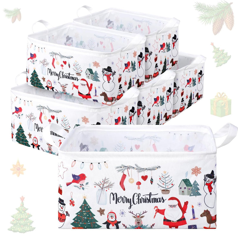 6 Pcs Large Christmas Storage Basket Foldable Basket Rectangle Merry Christmas B