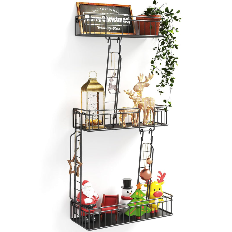 3-Tier Fire Escape Wall Shelf, Black Metal Floating Shelves, Eye-Catching Wall