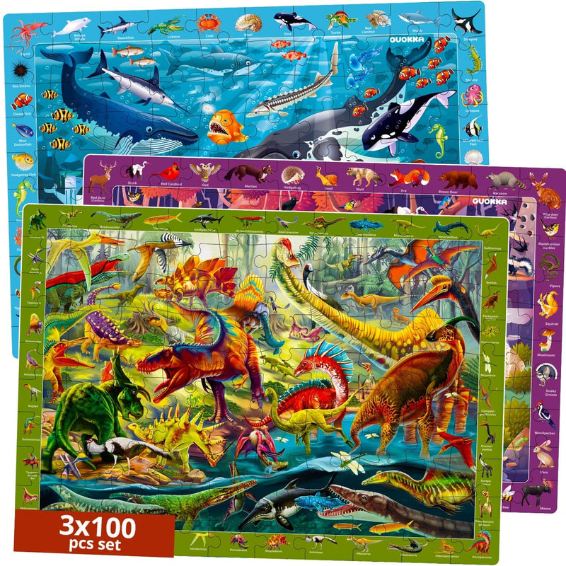 QUOKKA 100 Pieces Floor Puzzles for Kids Ages 4-6 – 3 Jigsaw Kids Puzzles A
