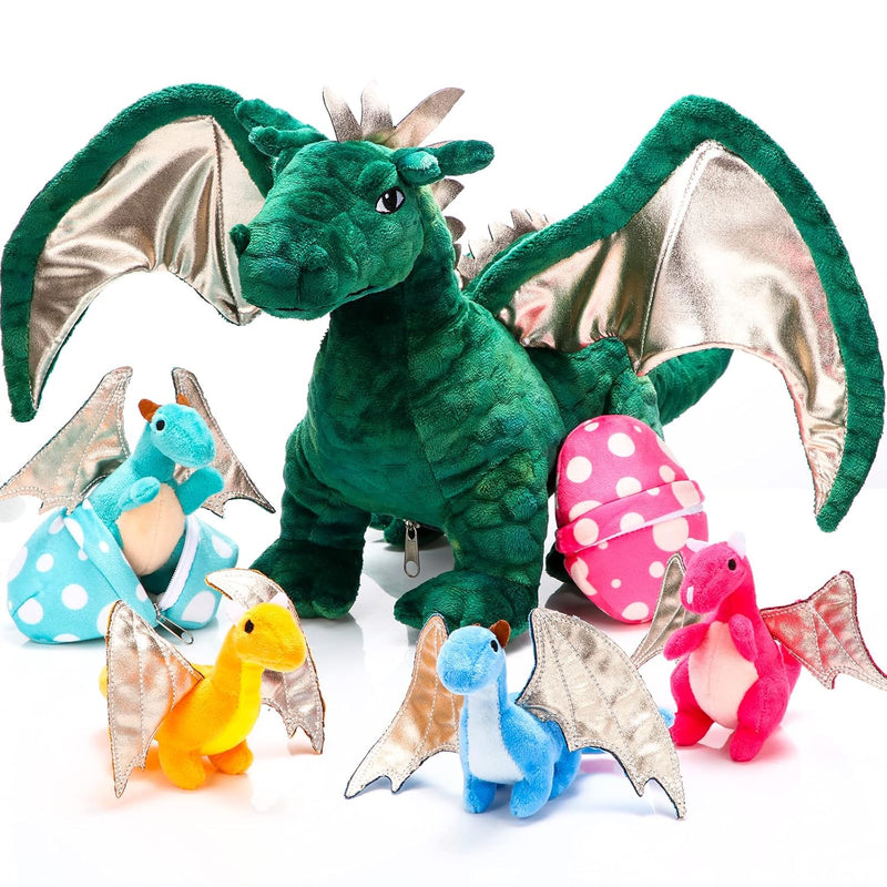 Deekin 7 Pcs Dragon Toy Set 16 Inch Large Dragon Stuffed Animal with 4 Cute