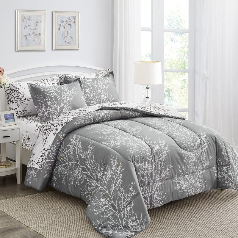 7 Piece Bed In A Bag, Botanical Bedding Set Queen Size Comforter Set For All S
