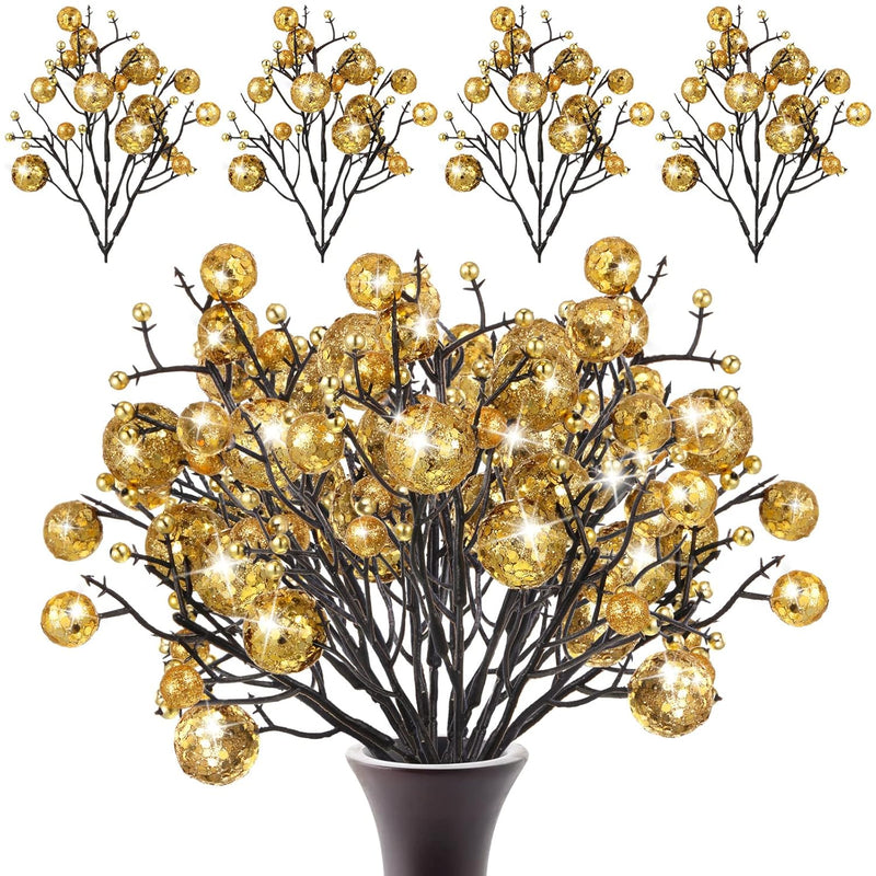 24 Pieces Christmas Glitter Berries Stems 10 Inch Christmas Berry Picks Artifi