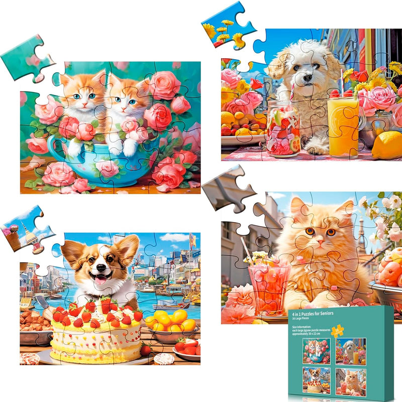 4 Pack 16 Large Piece Puzzle For Seniors, Alzheimer'S Cognitive Jigsaw Puzz
