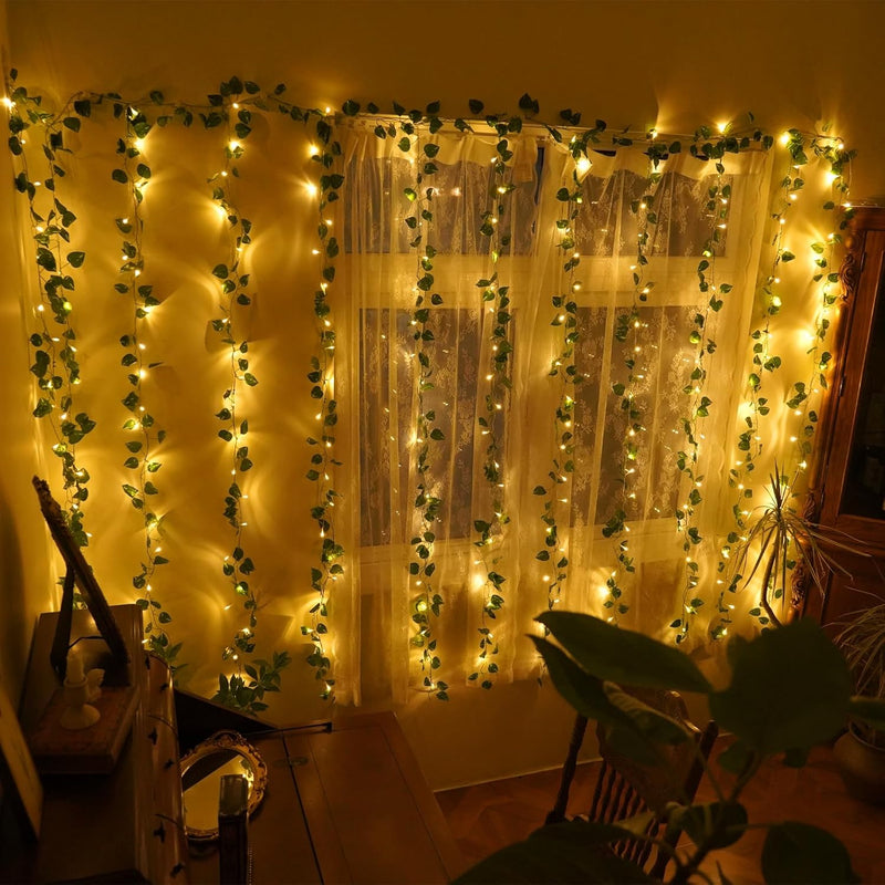 Ivy Fake Vines 12 Pack 9.4 Ft * 6.2 Ft Artificial Ivy With 240 Led Curtain Lig