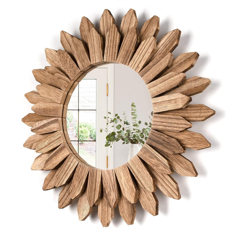 Wall Mirror Decorative 12 Inch Rustic Wood Mirror Sunburst Boho Mirror For Ent