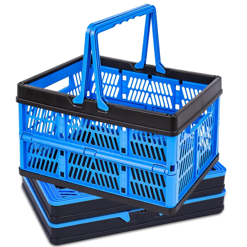 3 Packs 20L Collapsible Plastic Shopping Basket With Handles - Plastic Collapsib