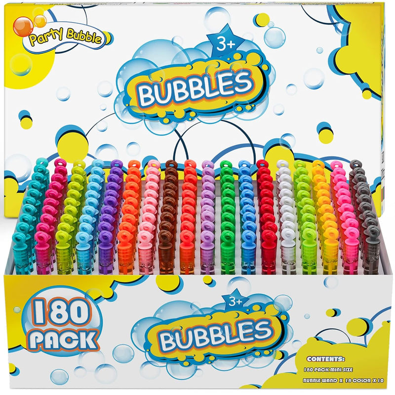 180 Piece Bubble Wands, 18 Colors Mini Neon Bubble Toy Bulk With Box For Ha