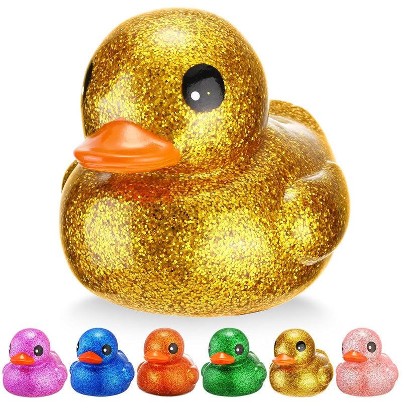 Honoson 6 Pieces Giant Glitter Rubber Ducks 6.89 Inch Big Sparkly Rubber Du