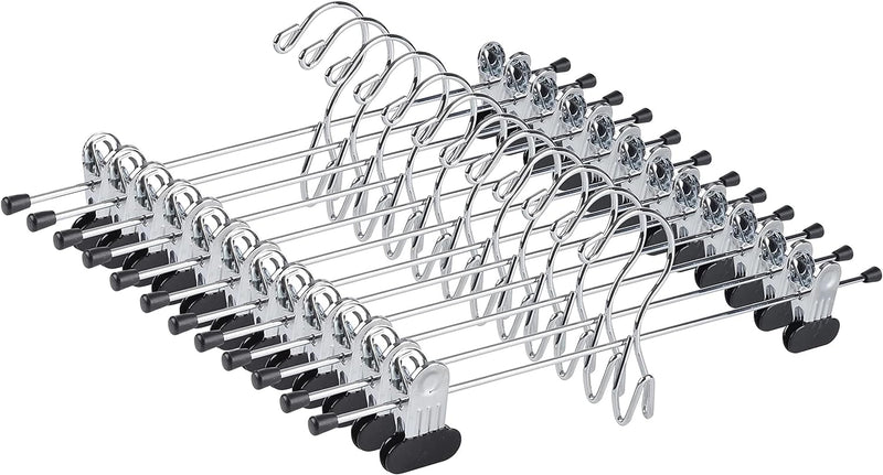 12 Pack Heavy Duty Add on Metal Pants Skirt Hangers, Stackable Add-on Metal Clothes Hangers with 2-Adjustable Clips, Cascading Clip Hangers Space Saving for Jeans, Slacks