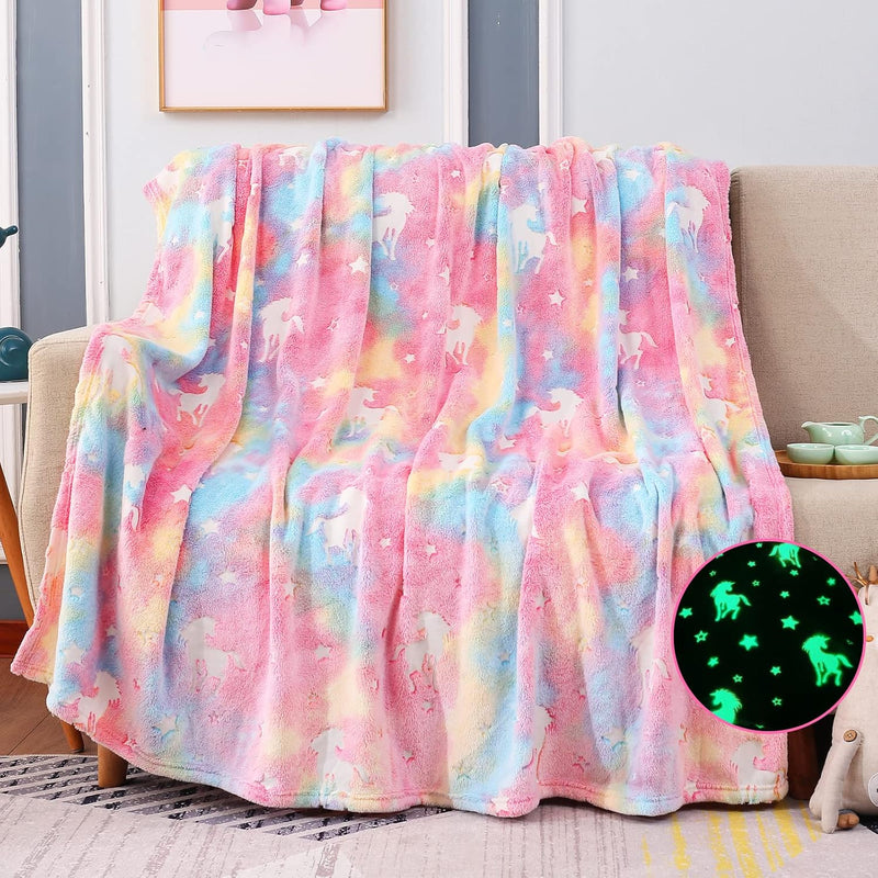 Glow In The Dark Blanket - Rainbow Unicorns Gift Toddler Girls Toys For 1-10 Y