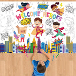 Hero-Themed Giant Coloring Poster for Kids, Inspirational Cityscape Art Activity