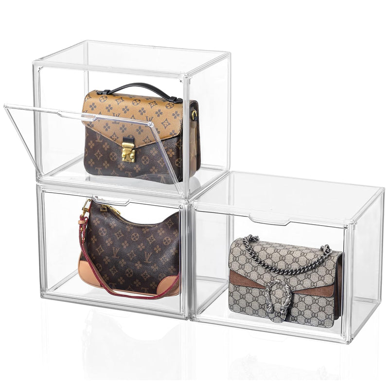 3 Pack Clear Handbag Storage Organizer For Closet, Stackable Acrylic Display Cas
