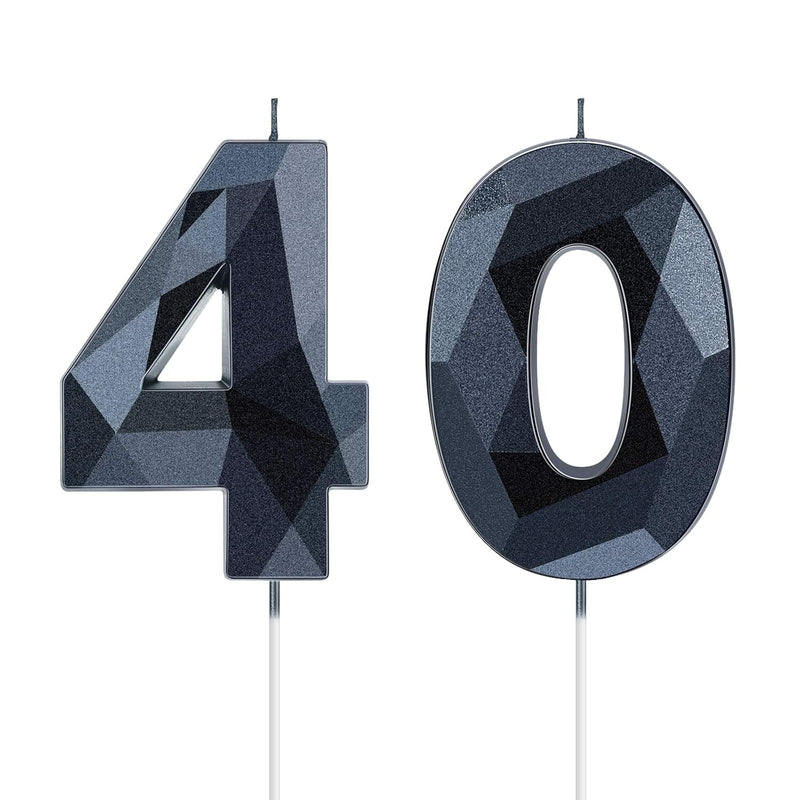 40Th Birthday Candles, Number 40 Candles Happy Birthday Cake Topper 3D Diamond