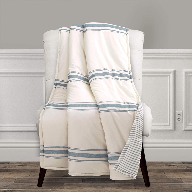 Farmhouse Stripe Throw - Reversible Ticking Pinstripe Design Blanket, 50" X 60