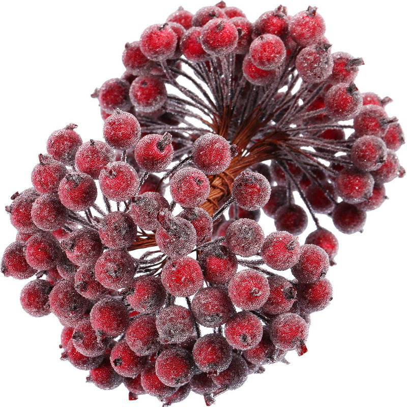 400 Pieces Artificial Frosted Holly Berries Fake 12 Mm Mini Christmas Fruit Be