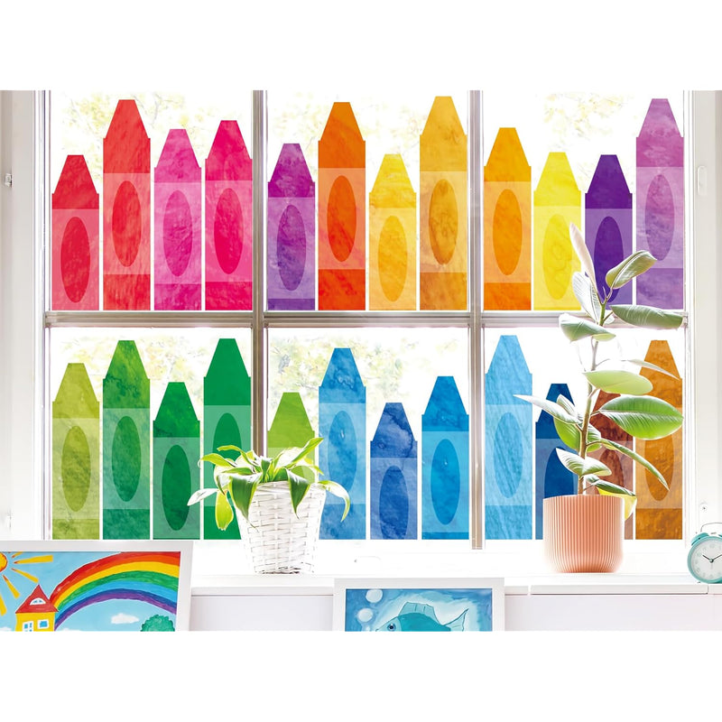 9 Sheets Watercolor Crayon Window Clings Stickers Double-Sided Window Stickers